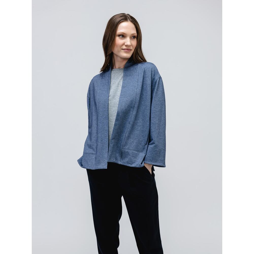 NWT Ministry of Supply Women's Fusion Terry Cardigan Indigo Heather Size Small